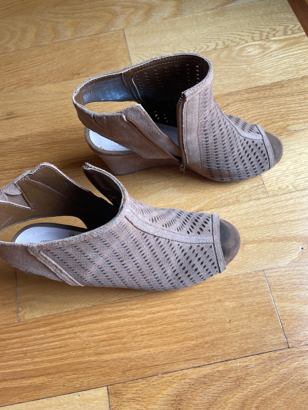 INC International Concepts Taupe Suede Peep Toe Mules